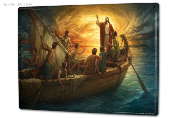 

Tin Sign Religion Boat Disciples Jesus Coffee Bar Decoration Home Decor