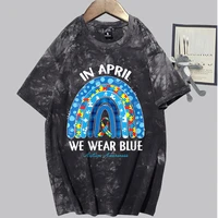 in april we wear blue rainbow print t shirts autism seeing the world differently tshirt for women tie dye tshirt women tops goth