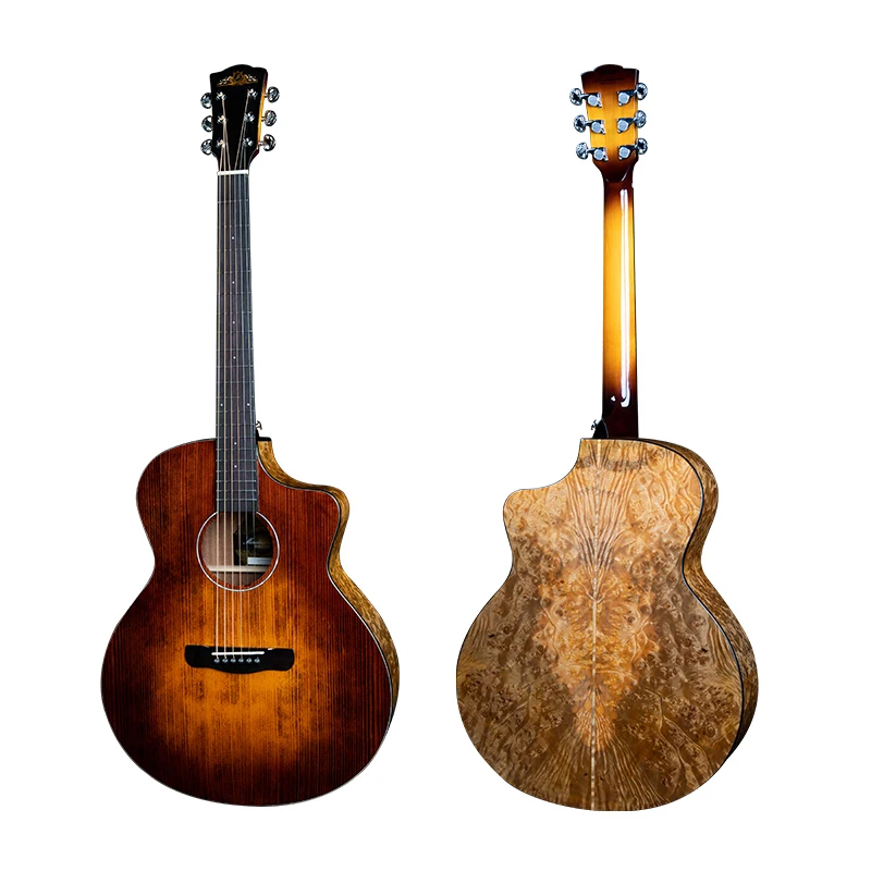 

Chinese Solid Top Acoustic guitar Gold Walnut Burls Cutaway 41 inch guitar