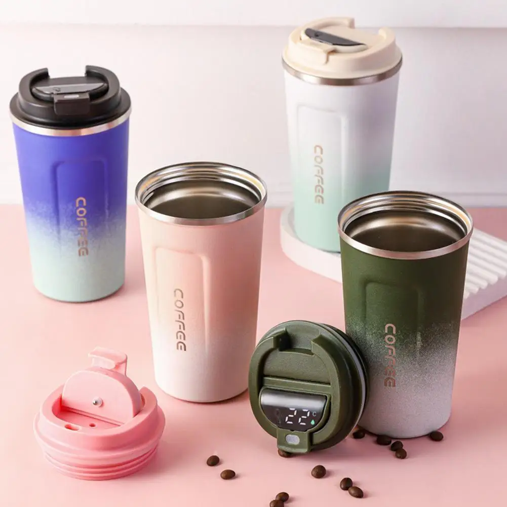 

510ml Temperature Display Coffee Cup Stainless Steel Insulated Cup with Sealing Cover Leak Proof Coffee Cup for Hot Iced Co P1L1