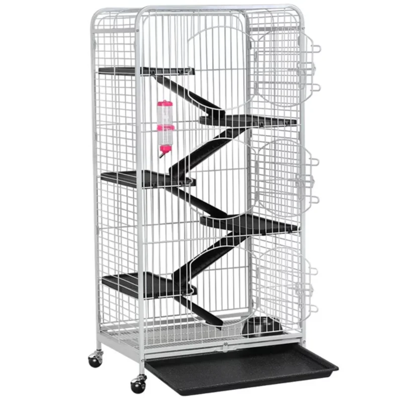 

Easyfashion 6 Level Large Metal Cat Cage with 3 Front Doors, White, 52"