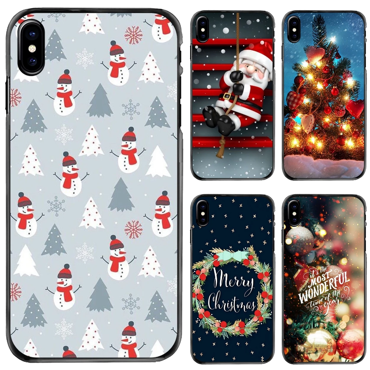 

For Apple iPhone 11 12 13 14 Pro MAX Mini 5 5S SE 6 6S 7 8 Plus 10 X XR XS Santa Claus Christmas Deer New year Hard Phone Case