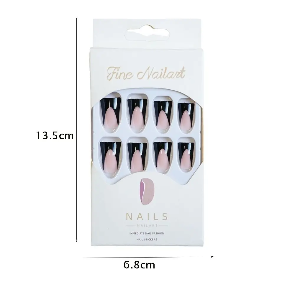 Длинные утиные ноги Fan Flare Tips Duck Nail Простые французские накладные ногти Черный