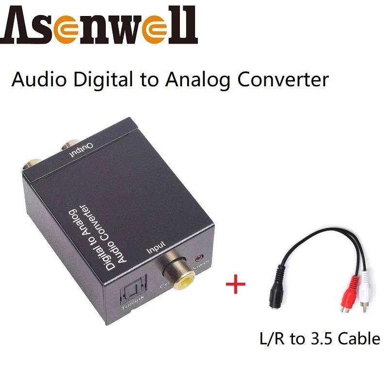 Digital Audio to Analog Converter SPDIF Toslink Coaxial to R/L 3.5mm Audio DAC Adaptor AUX LPCM 196KHz for Soundbar TV Projector