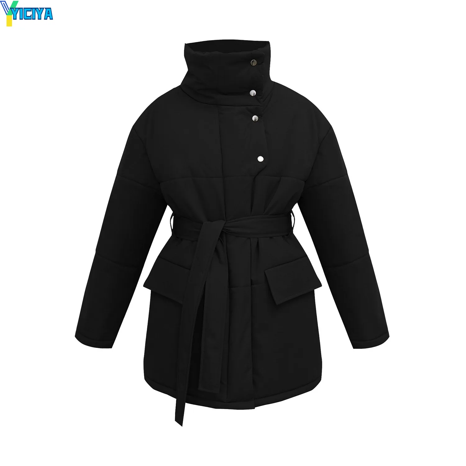 YICIYA Warm Winter Parkas For Woman 2023 Oversize Straight Thick Button Coats Casual Cotton Padded Jackets With Belt For Women