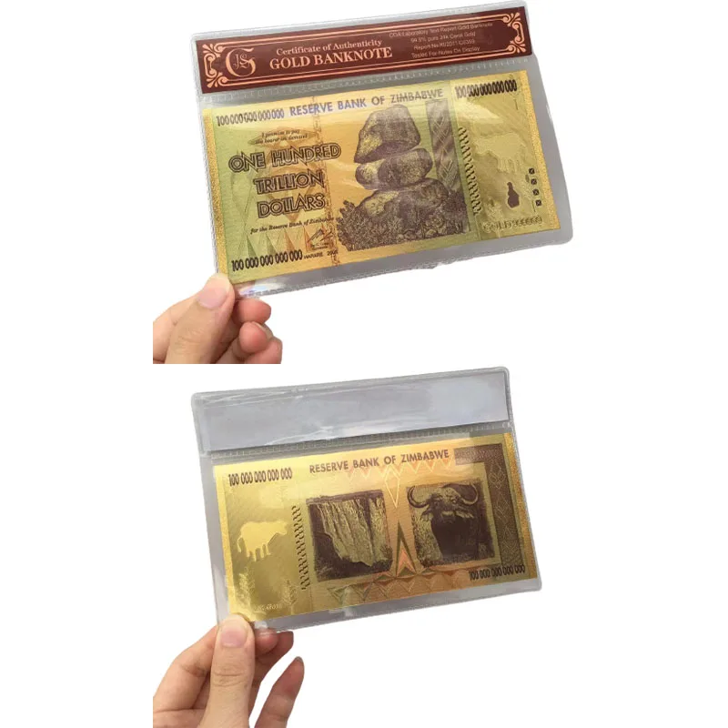 

ZIMBABWE Black Gold Foil 100 Trillion Commemorative Dollars Banknotes