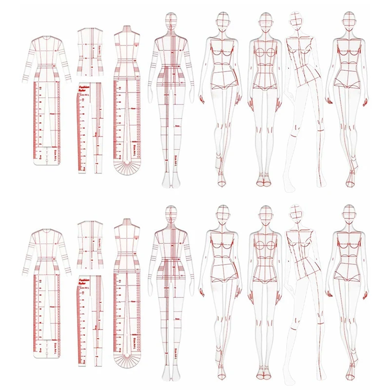 

BMBY-Fashion Illustration Rulers Sketching Templates Ruler Sewing Humanoid Patterns Design Clothing Measuring