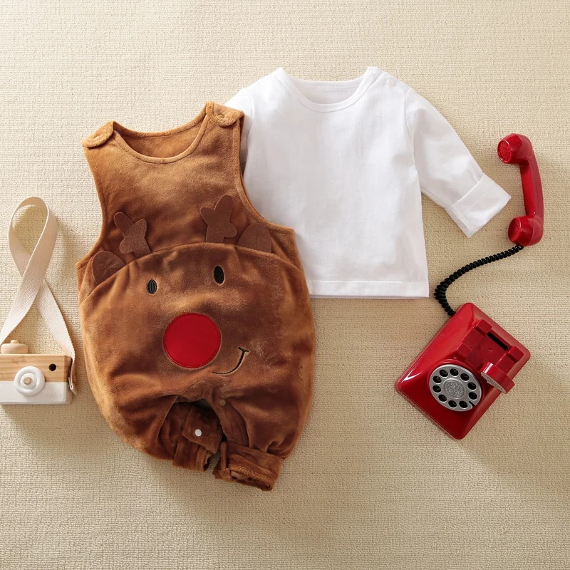 

hibobi Baby Christmas Top Autumn Cute Boy Elk Print Overalls Two-piece Long Sleeves Outfit Set Boys Clothes