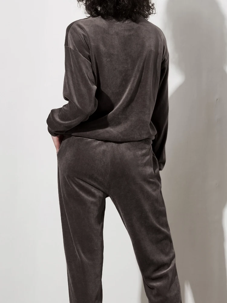 WeiYao 2022 Velvet Pajamas Female Winter Knitting Women's Home Clothes Round Neck Brown Long Sleeve Sleepwear Women Pajama Warm