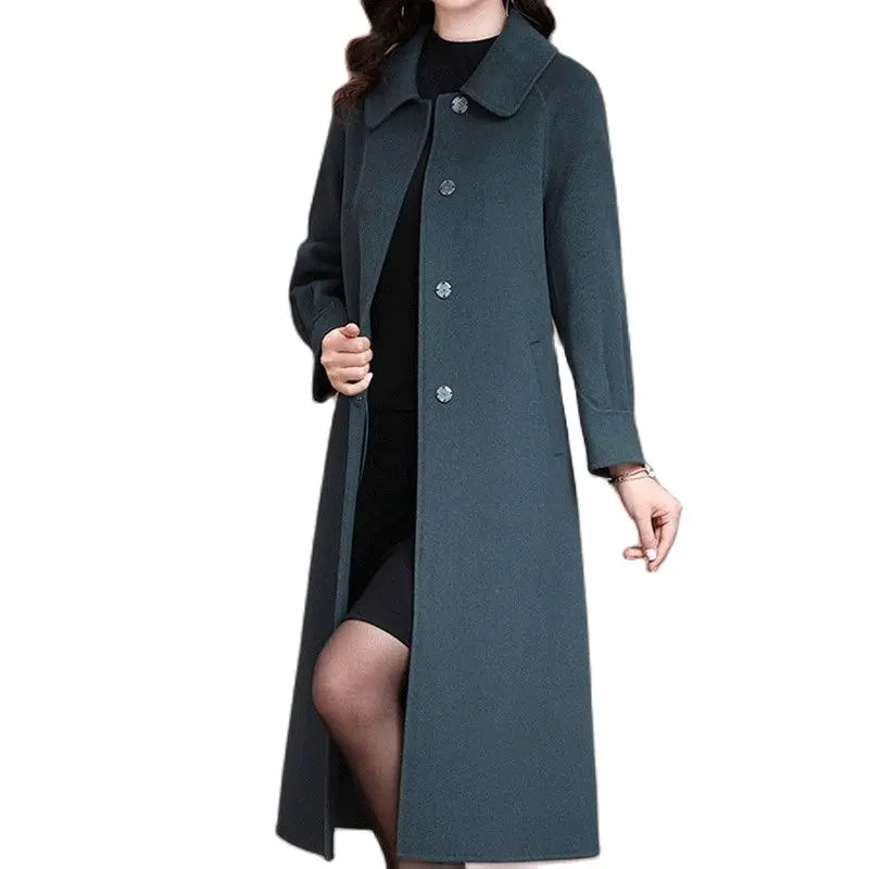 

Fashion Woolen Coat Women's Spring And Autumn New Slim fit LooseLady Pocket Medium And Long Casual Solid Color Woolen Coat Women
