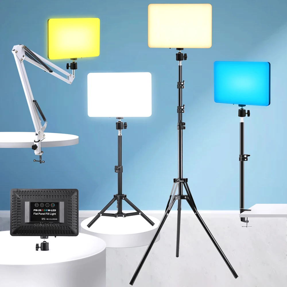 

10inch RGB Fill Photography Lighting Phone Clip Tripod Stand Photo Studio Led Remote Control Panel Light Lamp For Youtube Live