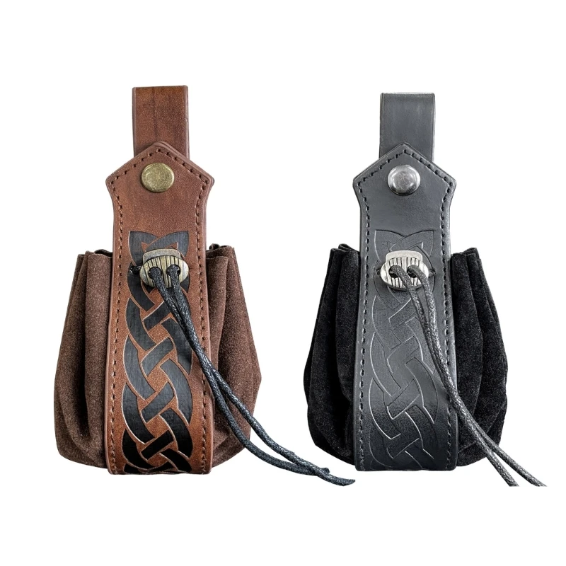 

448D Retro-PU-Dice Bag Coins Money Viking Style Drawstring Pouch Medieval Belt Bag