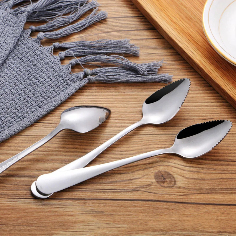 

Stainless Steel Grapefruit Scraper Spoon Serrated Sawtooth Edges Long Handle Kitchen Serrated Edges Long Handle