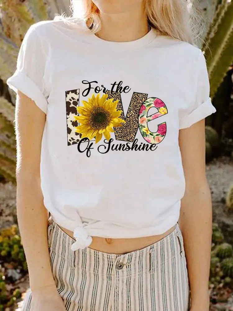 

Футболка женская с рисунком подсолнуха, модный топ с коротким рукавом, одежда с принтом Love, Leopard, весна-лето