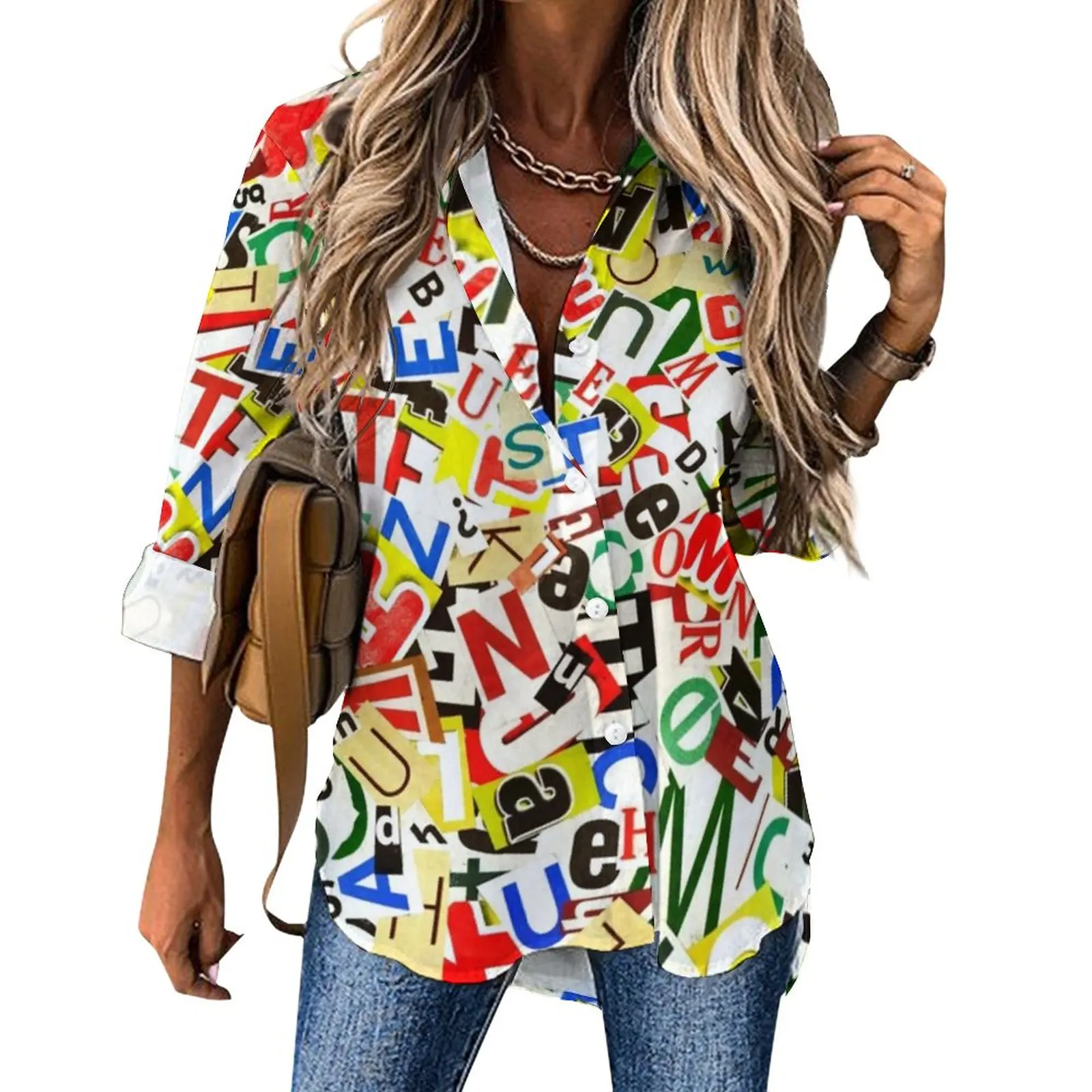 

Abstract Letters Blouse Colorful Alphabet Kawaii Graphic Casual Blouses Female Streetwear Shirt Summer Long-Sleeve Oversize Top