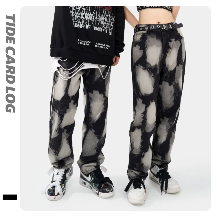 

Мужские и женские джинсы с принтом, прямые свободные джинсы в стиле хип-хоп, темный стиль, осень 2022