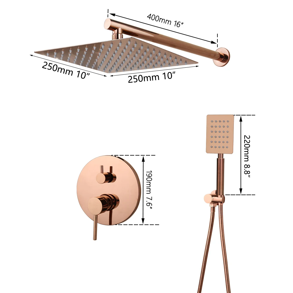 Смеситель для душа KEMAIDI, однотонный латунный, розовое золото, водопад, квадратная головка, набор для ванной комнаты, кран для душа