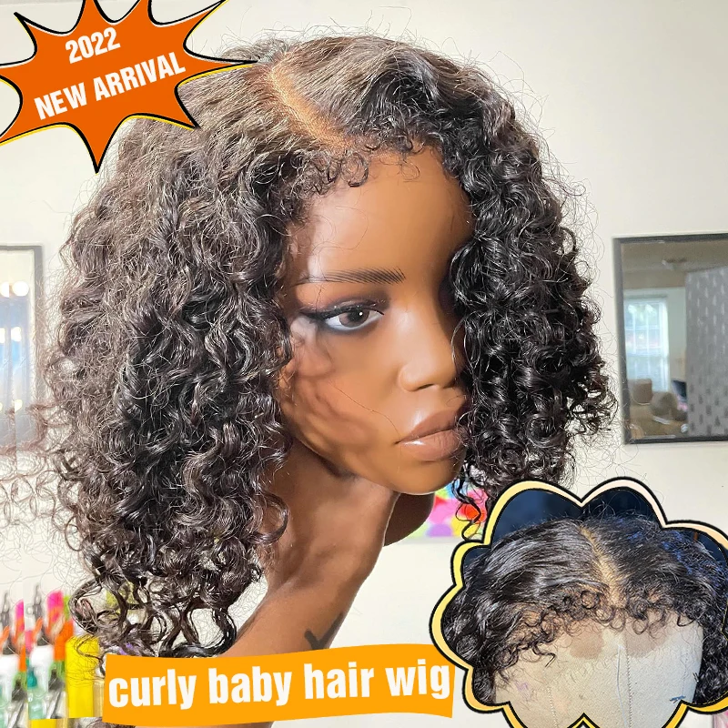 Curly Baby Hair Wigs 4x4 Short Bob Pixie Cut Lace Front Human Hair Wigs For Black Women Pre Plucked Brazilian Virgin Kinky Edges
