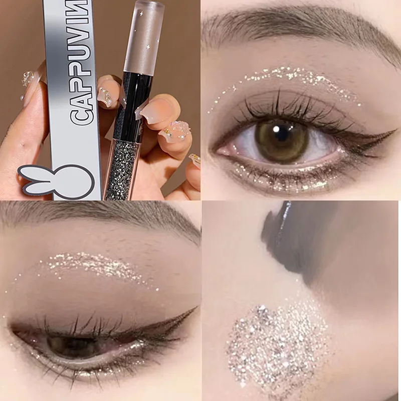 

Double-head Peach Glitter Liquid Eyeshadow Contour Blush Pigment Silkworm Shimmer Matte Natural Cheek Shadow Cream Eye Makeup