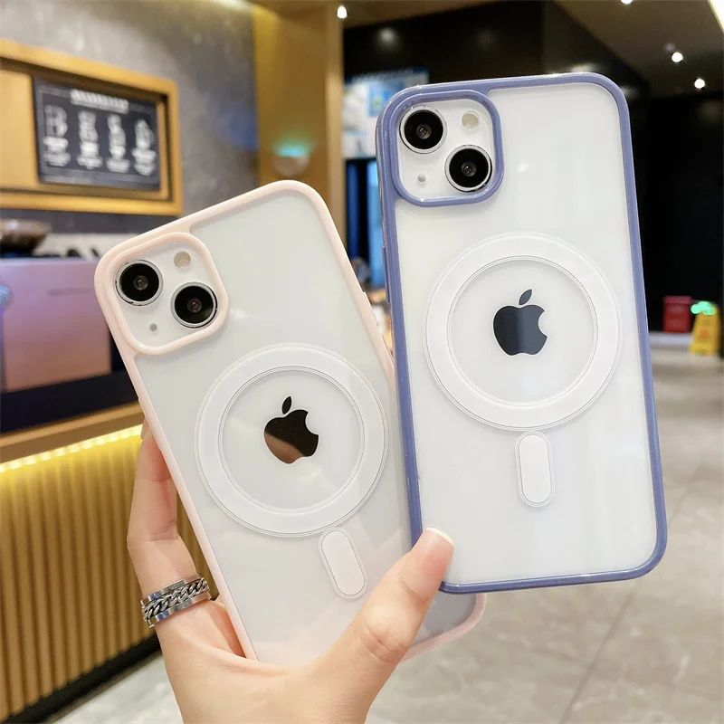 Clear Candy Color For Magsafe Magnetic Wireless Charging Case For iPhone 14 13 12 11 Pro Max Mini X XR 7 8 Plus SE Hard PC Cover