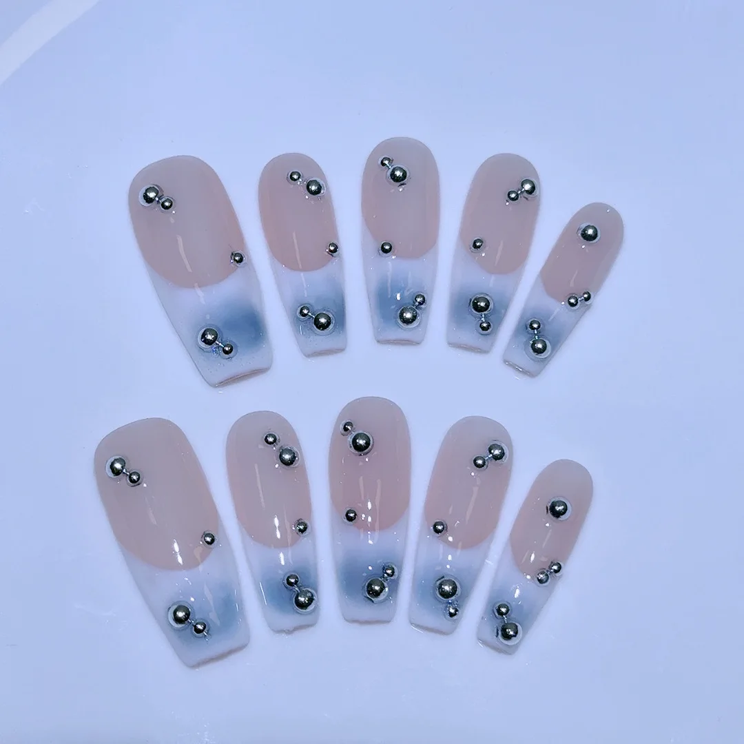 10 шт. накладные ногти с французским наконечником Acyrlic красивые металлические Y2K