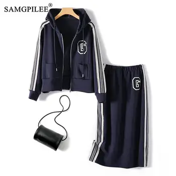 Casual Sports Suit Autumn Winter 2022 Hooded Cardigan Sweater Letter Patch Short Section Split Two Piece Sets Womens Outifits 1