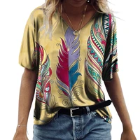 3d abstract feather print women t shirt casual loose short sleeve v neck tops tees ladies streetwear top summer t shirt 2022 new