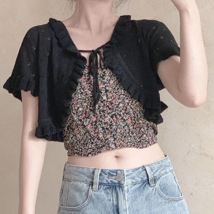 Женский трикотажный кардиган с коротким рукавом