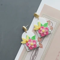 handmade crafts molded floral spring summer metal top multi colors polymer clay pattern earring dangle sets party gifts