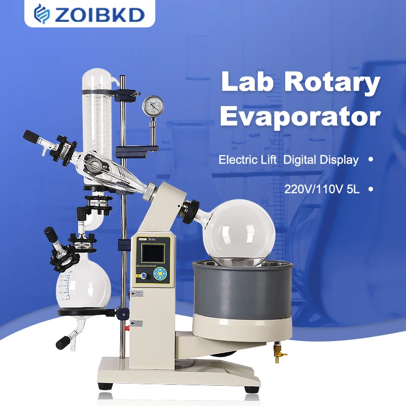 

ZOIBKD Lab Rotary Evaporator Configuration New Digital Display Electric lift Bath Distillatio（220V/110V 20-140rpm 5L R-1005）