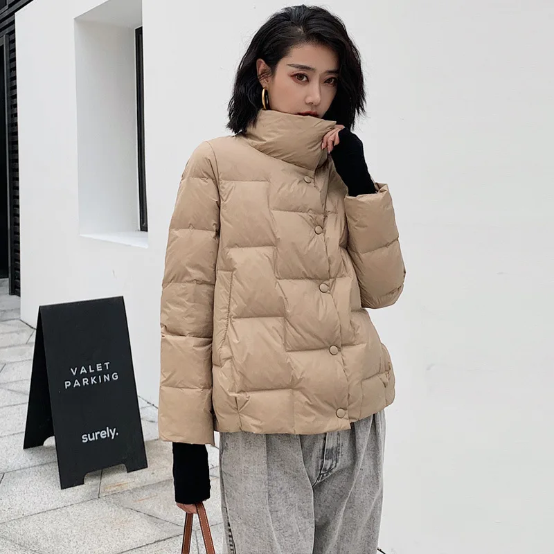Women Loose Collar Thin Warm Wear Comfortable Down Jacket Fashion Solid Color Button Placket Slim Fit Thicker Winter Coat