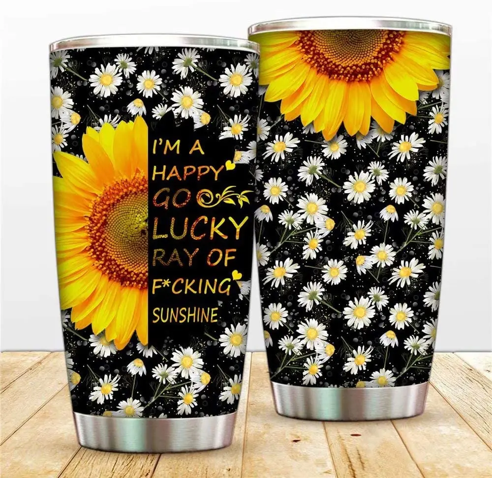 

Ancofan Chrysanthemum Travel Cup Vacuum Tumbler,I'm a Happy Go Lucky Ray of Sunshine Tumbler Mug,Stainless Steel 20oz Double Wal