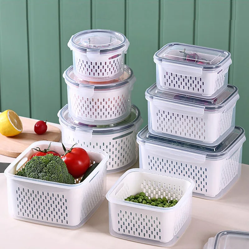 

Refrigerator Storage Box Fridge Organizer Fresh Vegetable Fruit Boxes Drain Basket Storage Containers Pantry Kitchen Organizer