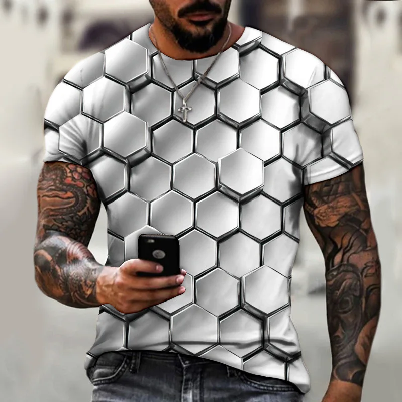 

Футболка мужская с объемным рисунком, модная повседневная рубашка в стиле хип-хоп, с круглым вырезом и короткими рукавами, с абстрактным принтом в стиле Харадзюку, футболка оверсайз