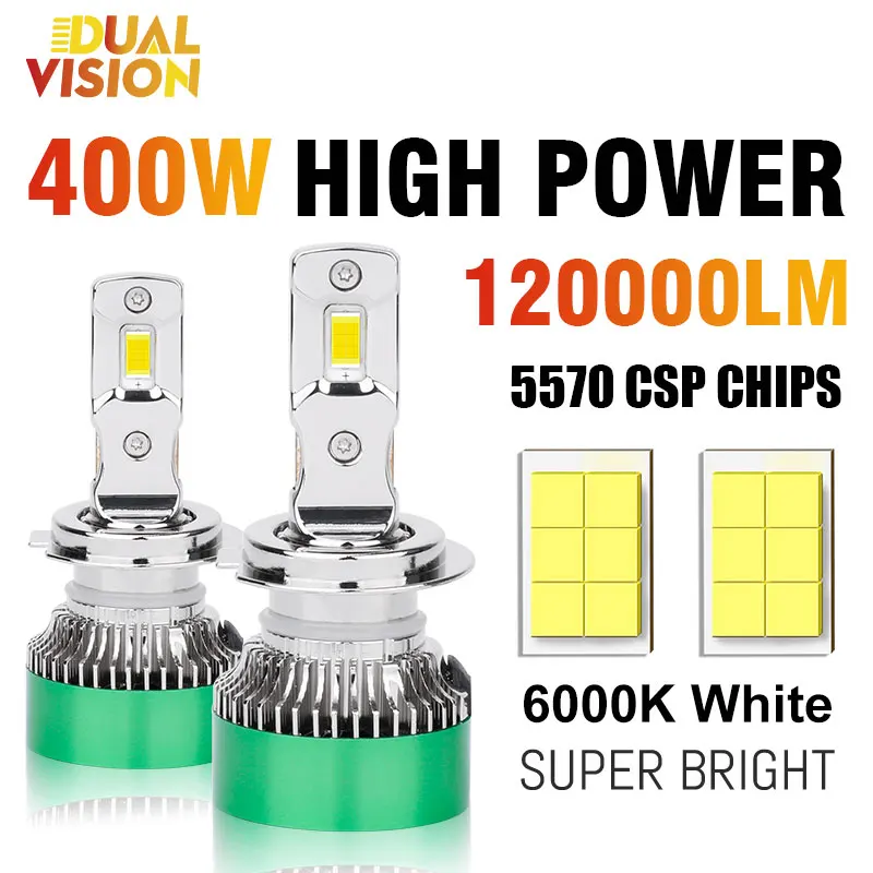 400W H7 светодиодный 120000LM H4 H11 H8 5570 CSP чип HB3 9005 HB4 9006 H9 9012 HIR2 H16 Turbo Автомобильные фары 6000K, белые Автомобильные фары 12 В