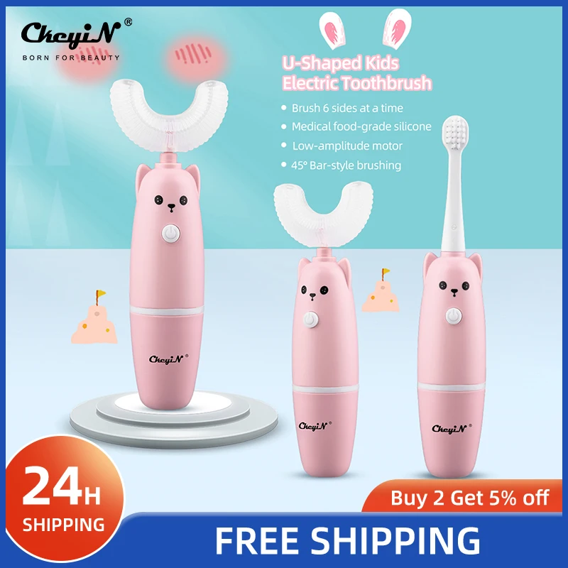 

Ckeyin электрическая u-образная зубная щетка на батарейках, водонепроницаемая Автоматическая звуковая Бесшумная вибрационная зубная щетка, у...