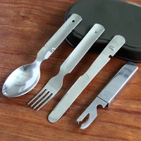 stainless steel portable outdoor camping multi functional combination cutlery knife and fork set military fan fork and spoon