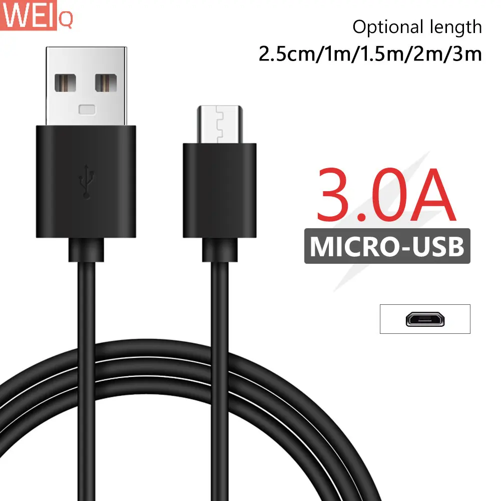 

0.25/1/1.5/2/3m Micro Usb 3a Quick Charging Cable Data Sync Cord For Kindle Fire Samsung Huawei Windows Phones PS4 Printers