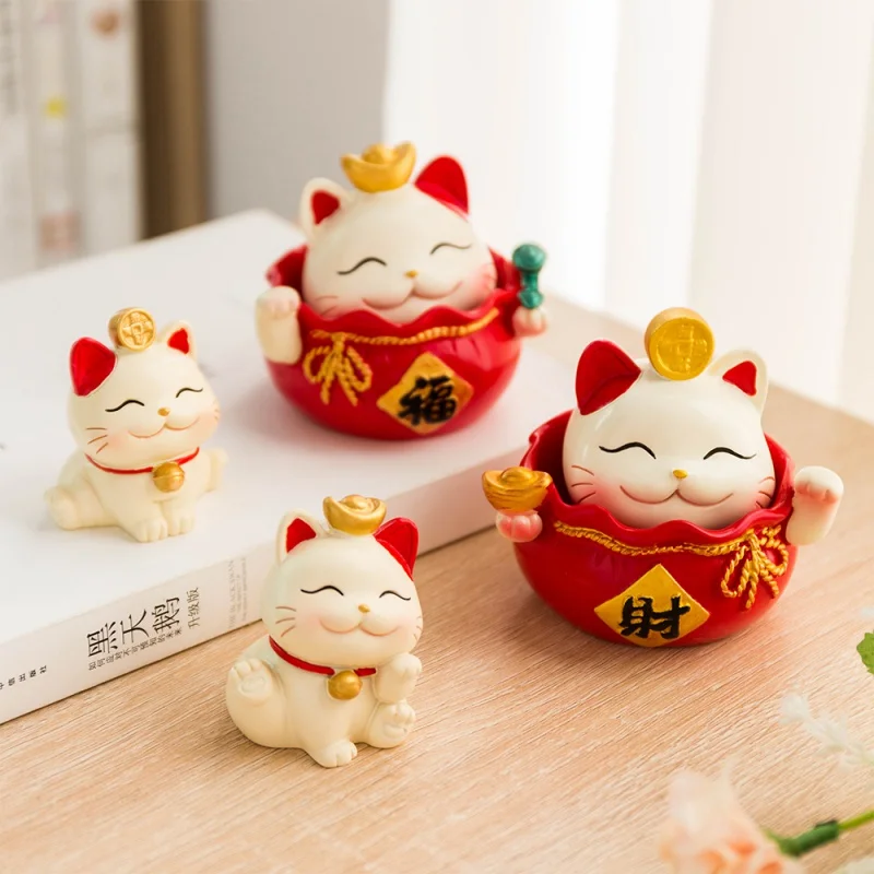

Creative Lucky Cat Statuette Desk Decoration Miniatures New Year Home Decoration Accessories Cute Room Decoration Ceramic Crafts