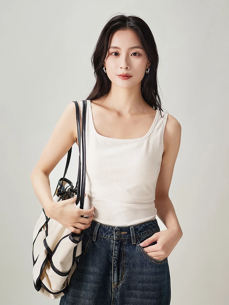 Sofsier осень 2023 новый эластичный облегающий цельный базовый жилет женский топ на