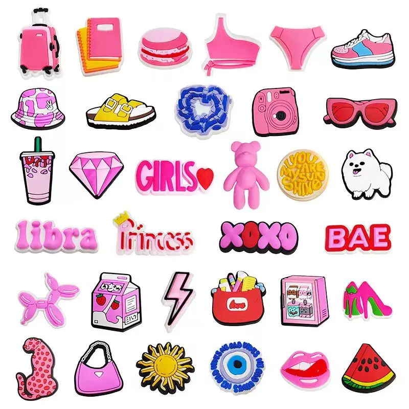 33pcs/set Pink Y2k style shoe charms DIY Detachable sandals decorate Accessories Croc jibz，Sandals Slippers