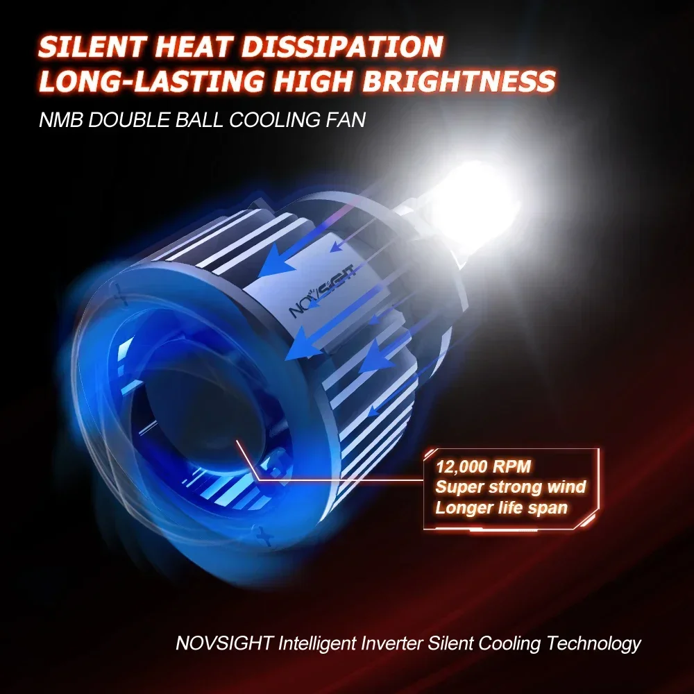 Фото Светодиодные лампы для автомобильных фар NOVSIGHT 72W 10000LM 6000K Автомобильные фары Автомобильные аксессуары H7 H1 H3 H4 H11 H8 H9 H13 9005 9006 9012 9007 №5
