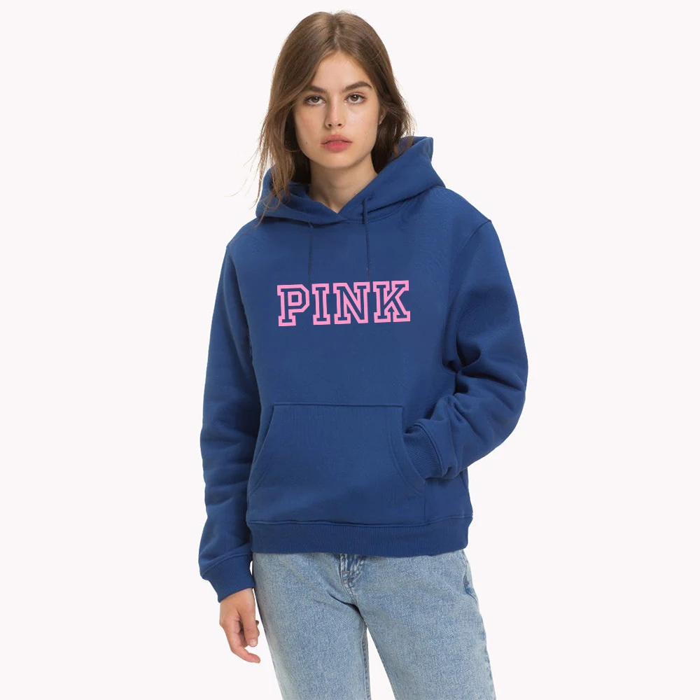 

Pink Print Alphabet Font Classic Women Hoodies Streetwear Fashion Female Pullover Sweatshirts