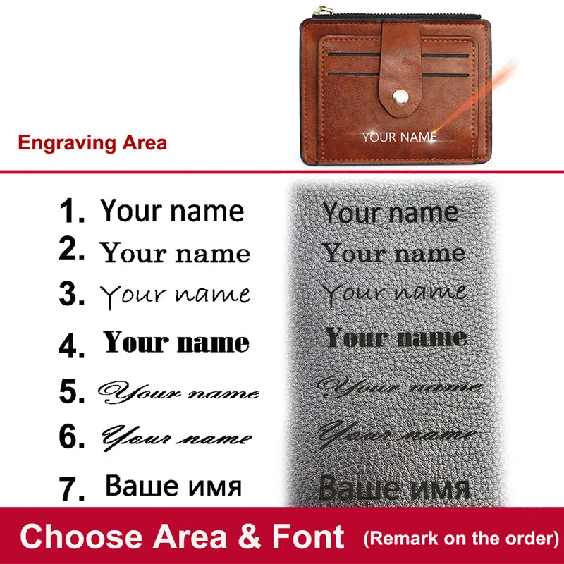 2023 New Mini Men Card Wallets Free Name Engraving Slim Purses Zipper Coin Pocket Luxury Small Men's Wallet Unisex Card Holder