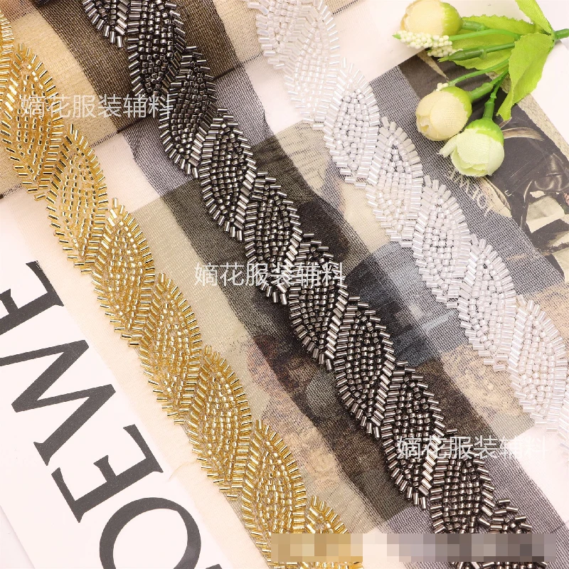 Сетчатое кружево с узором листьев и вышивкой бисером платье сделай сам передний