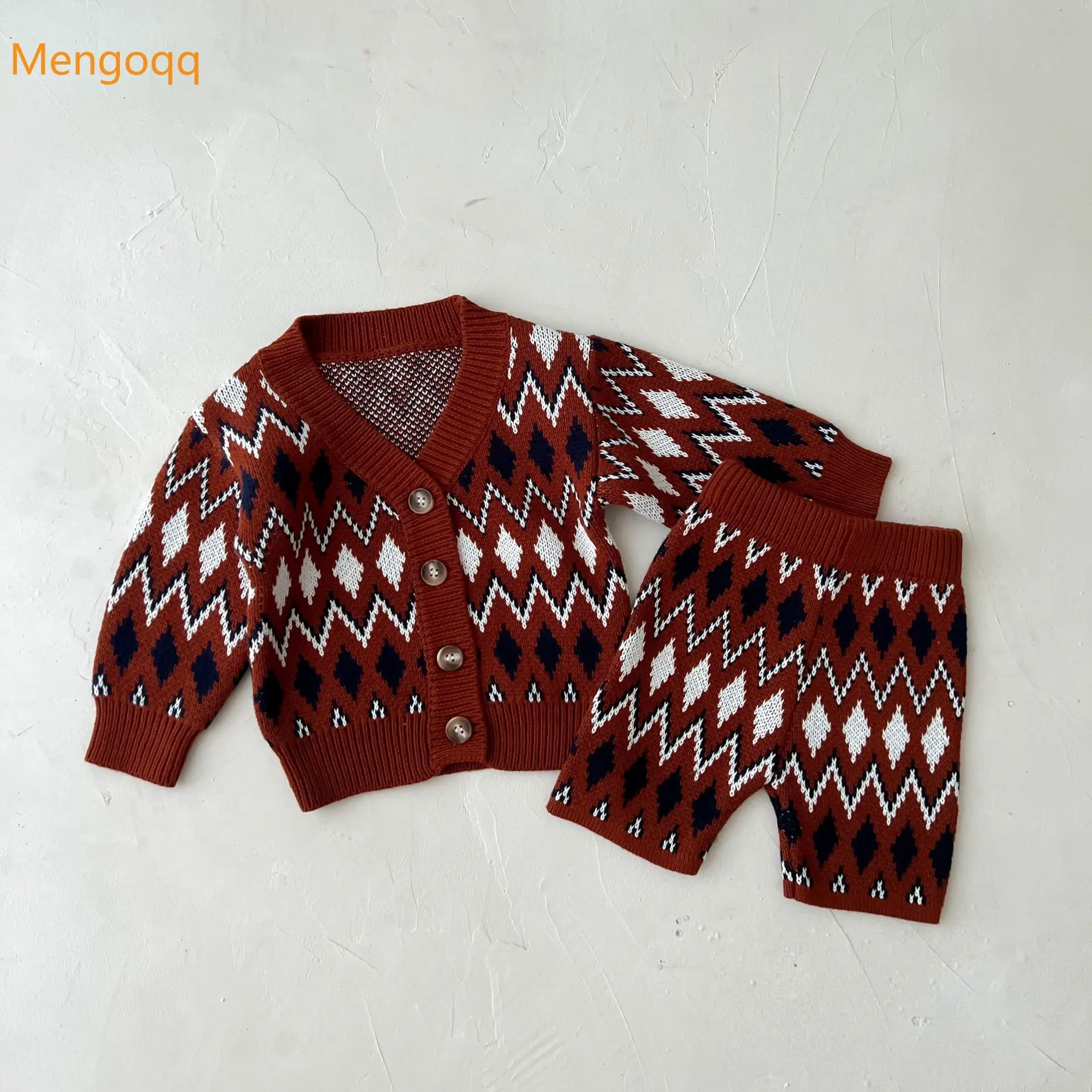 

Autumn Winter New Baby Retro Sweater Suit Girls Infant Kids Lingge Two-piece Knitted Sweater Jacket Pants 3M-3Y