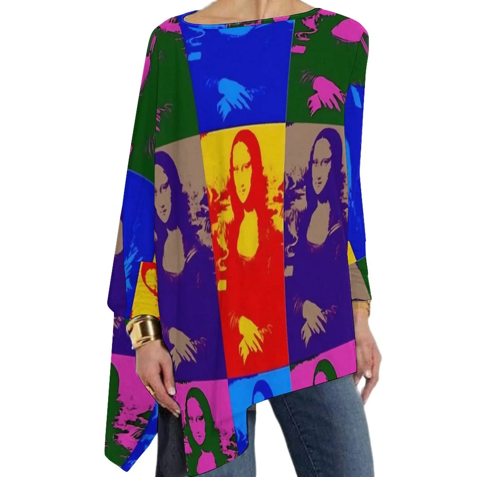 

Mona Lisa Pop T Shirts Funny Print Modern T Shirt Female Long Sleeve O Neck Korean Fashion Tops Oversized Custom Tees