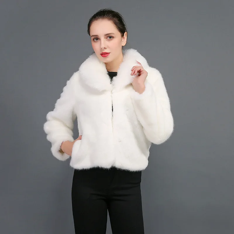 Women's Fur Jacket Winter Imitated Mink Fur Short Coat Women's Imitation Fur Fox Fur Collar Rabbit Fur Short Coat Faux Fur Coat