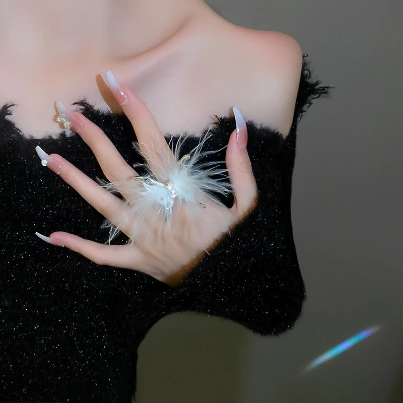 Открытые Кольца в виде перьев бабочки для ногтей фотосессия плюшевое ручная
