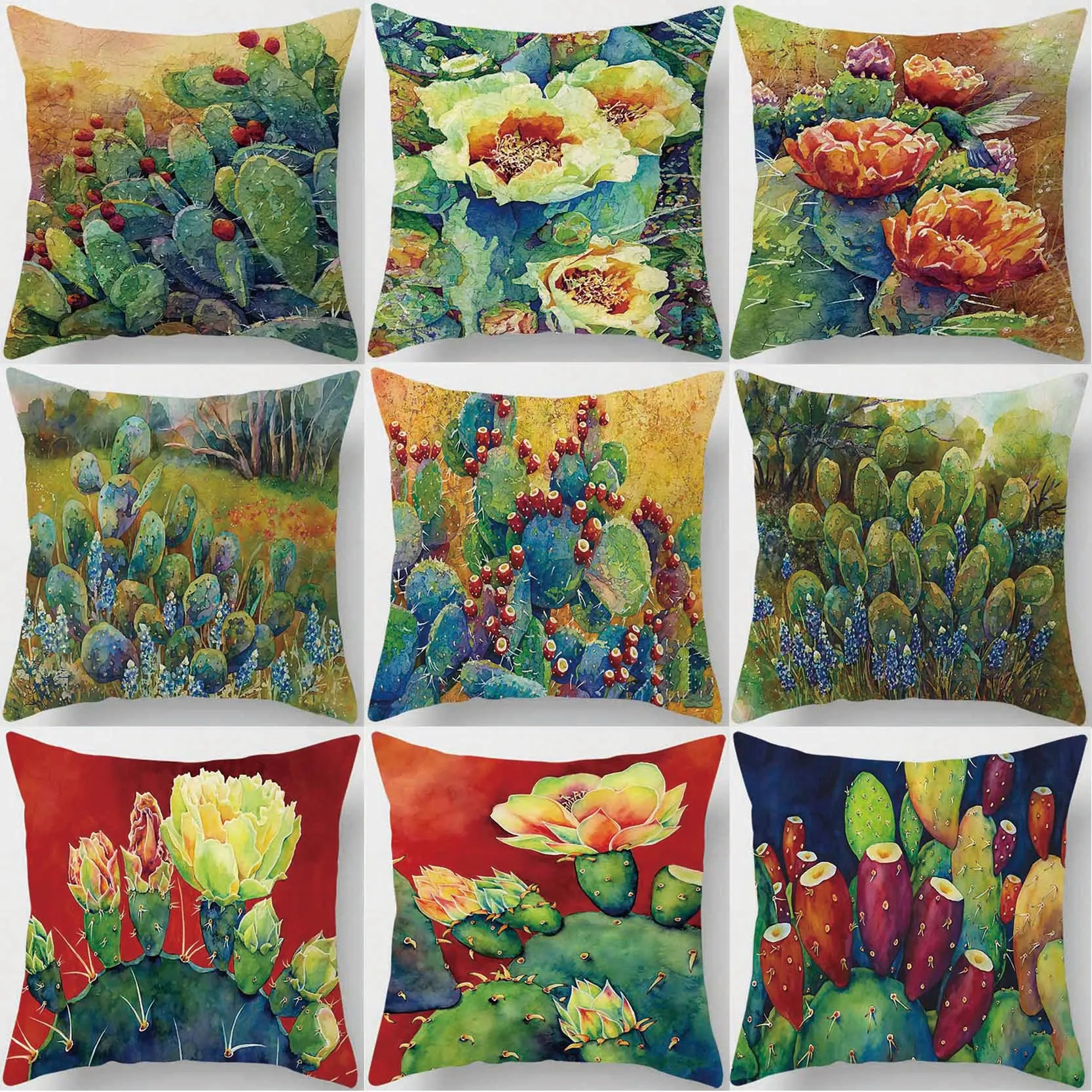 The Green Square Printing In The Cactus Desert Is Used for Home Decoration, Car Sofa Cushion Cover45cm*45cm